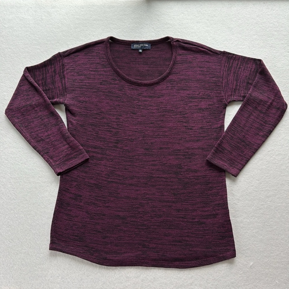 Jones NY Purple Black Light Weight Pullover Long Sleeved Sweater Tunic sz S